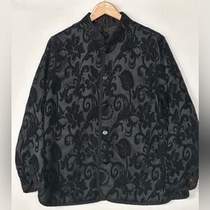 Oriental Kimono collar vibe‎ Floral Black / Brown reversible Jacket Blazer